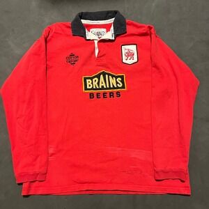 VTG 90s London Welsh Long Sleeve Rugby Union Shirt Cotton Oxford Red Mens XXL XL